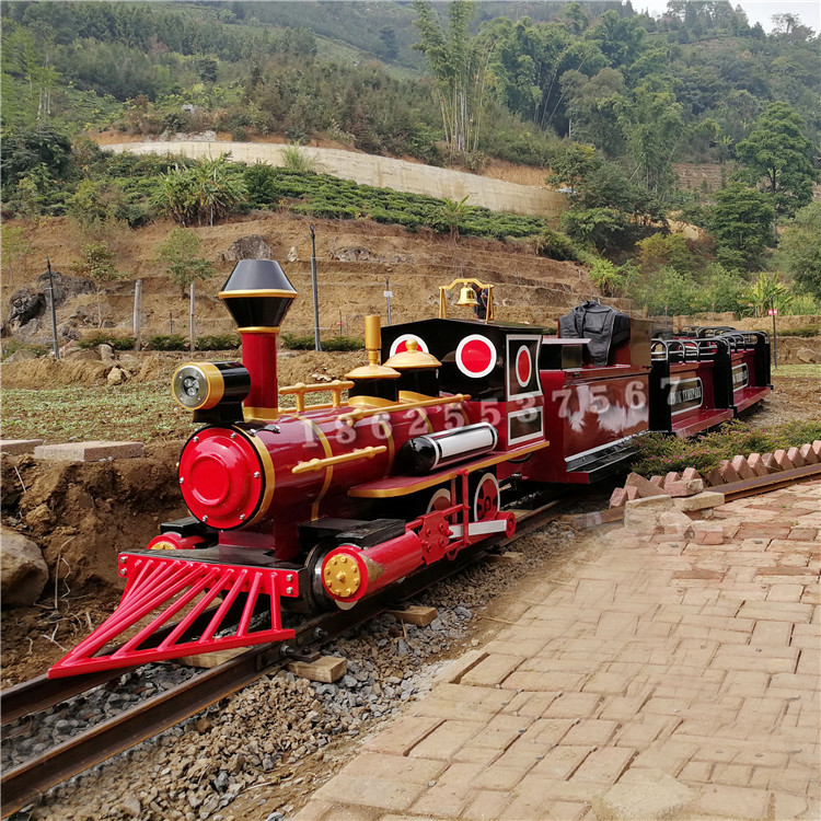 田园网红轨道蒸汽小火车仿古微型可坐人冒烟电动轨道火车源头厂家