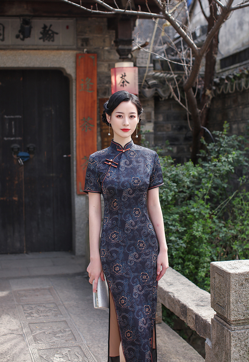 夏季新款立领长款修身改良优雅气质旗袍货号jm6053