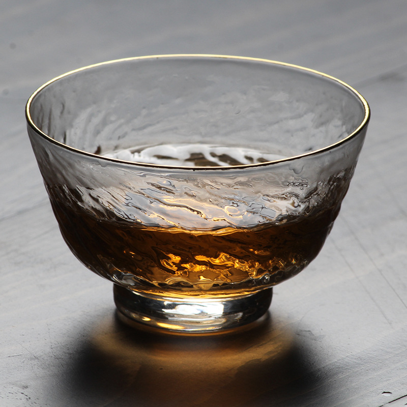 日式锤纹玻璃小杯茶杯单杯茶碗品茗杯主人耐热杯功夫茶具配件茶杯