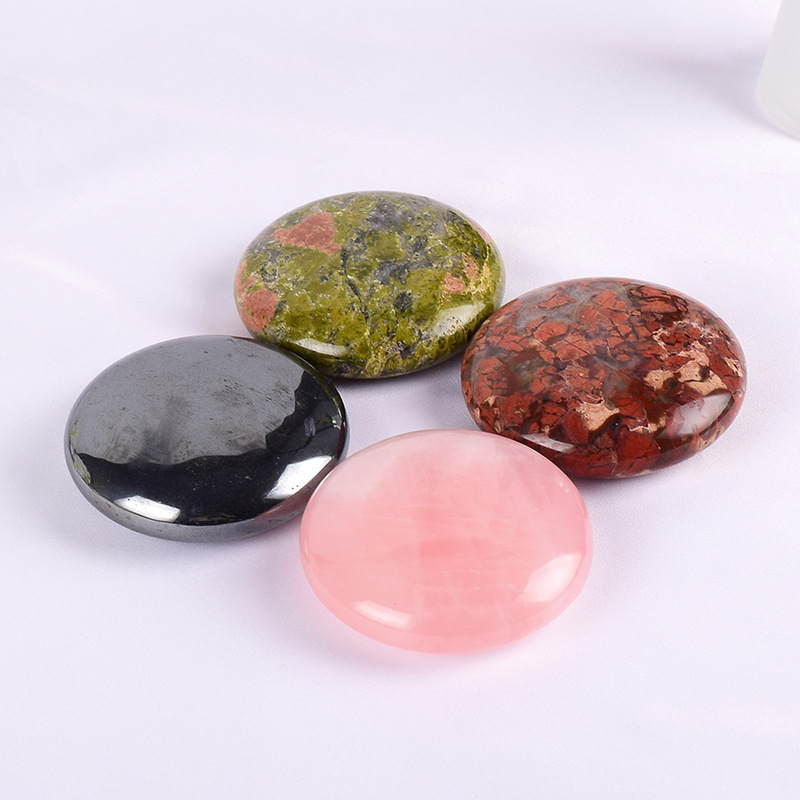 粉晶按摩石粉水晶石头热敷能量石眼部按摩石黑曜石圆饼热敷石
