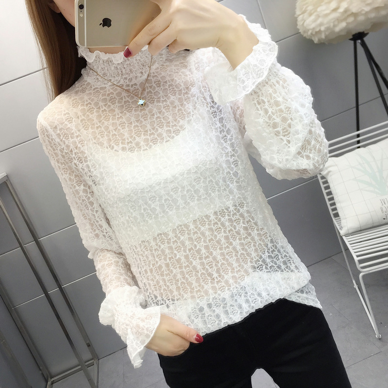蕾丝打底衫女秋冬毛衣内搭蕾丝衫女长袖百搭超仙洋气小衫网纱上衣