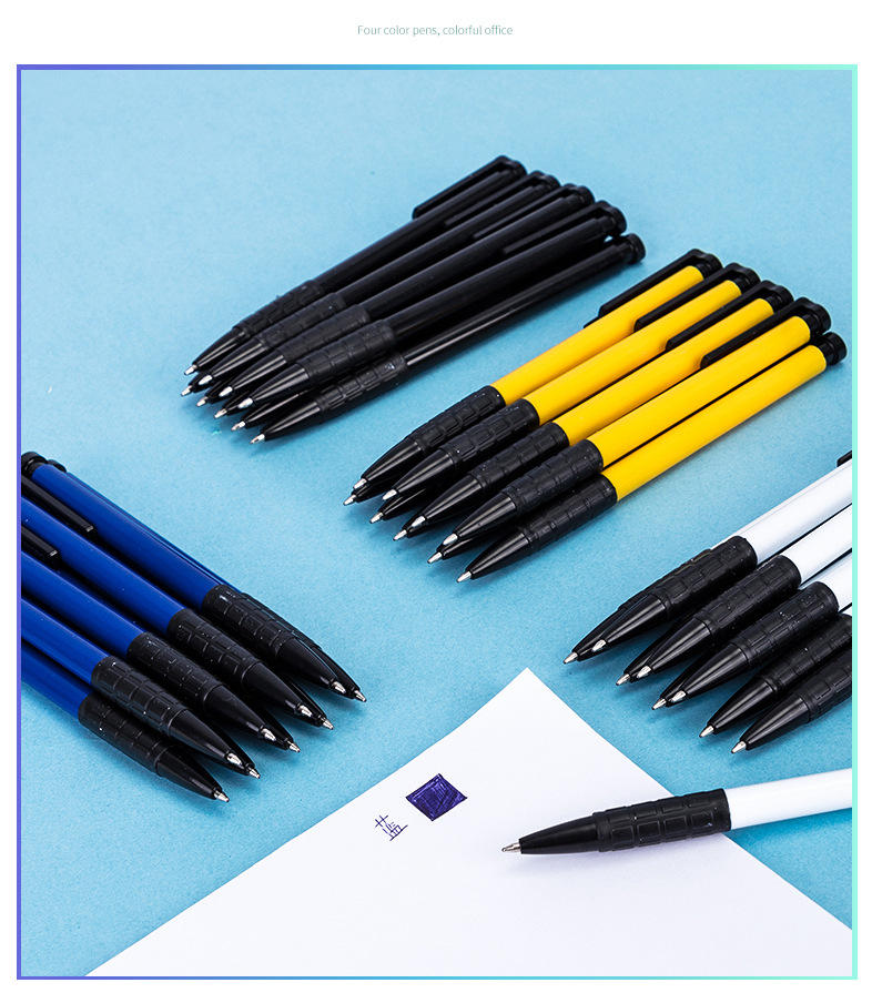得力蓝色圆珠笔子弹头按压原子笔0.7mm红黑蓝色教师改作业圆珠笔