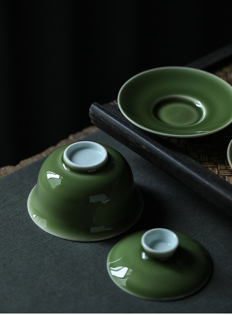 景德镇梅子青高温颜色釉防烫加宽盖碗品杯公道杯壶承渣斗功夫茶具