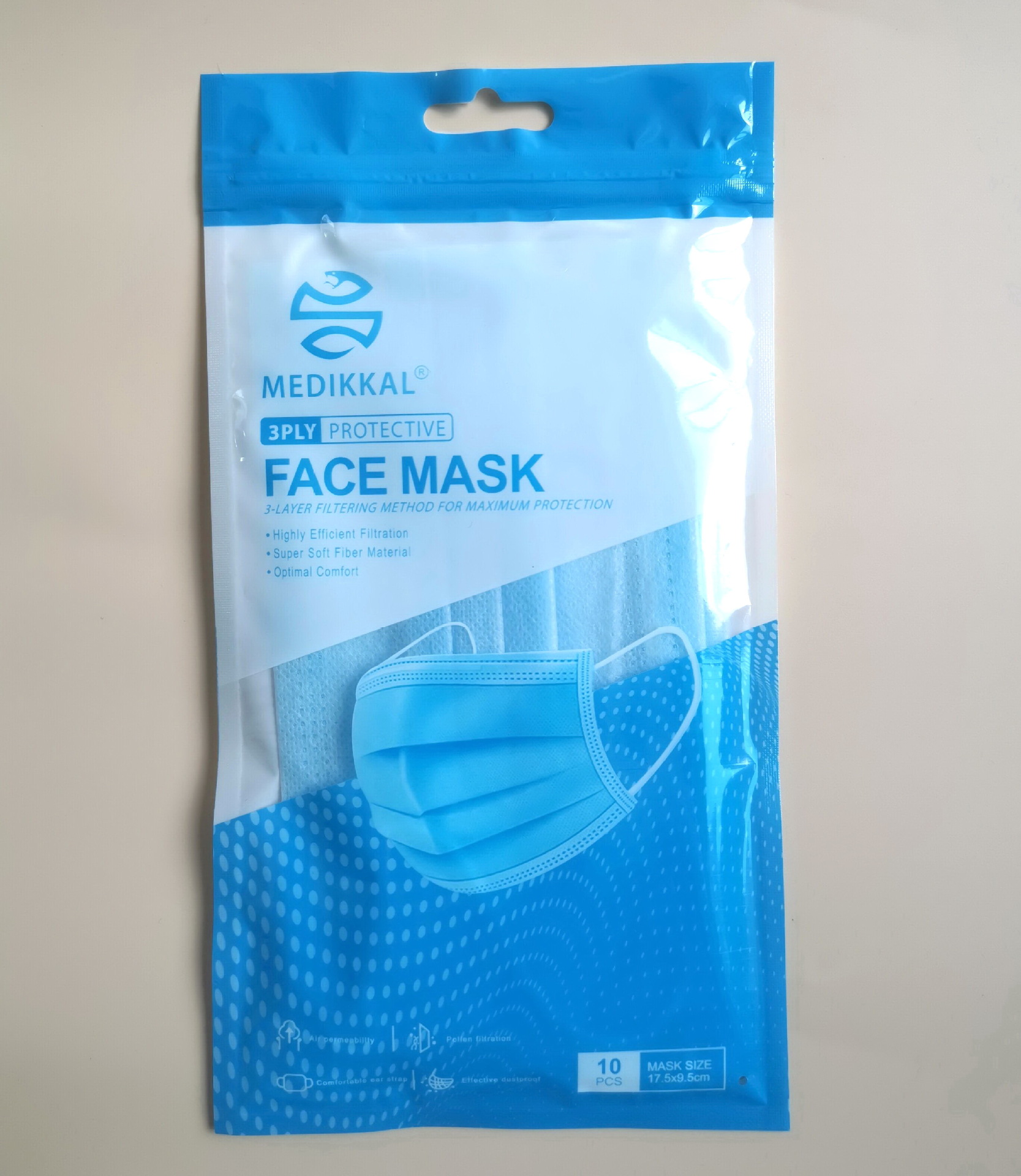 10片装kn95英文口罩袋 5只一次性口罩自封包装袋1片装塑料袋