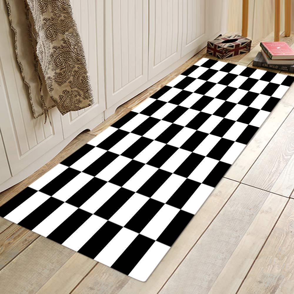 跨境淘宝天猫专供加厚法兰绒黑白格地垫吸水防滑进门垫