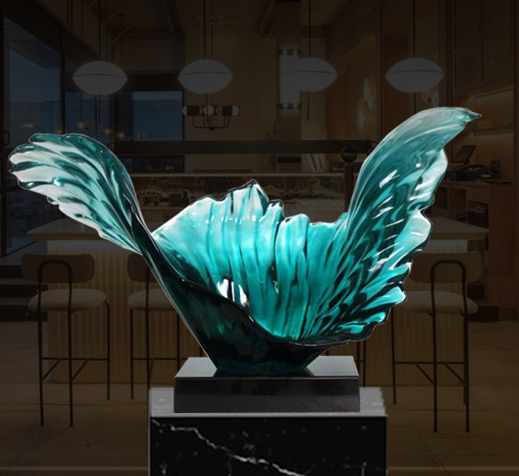厂家直供树脂仿琉璃艺术装饰水花摆件透明雕塑家居样板房浪花批发