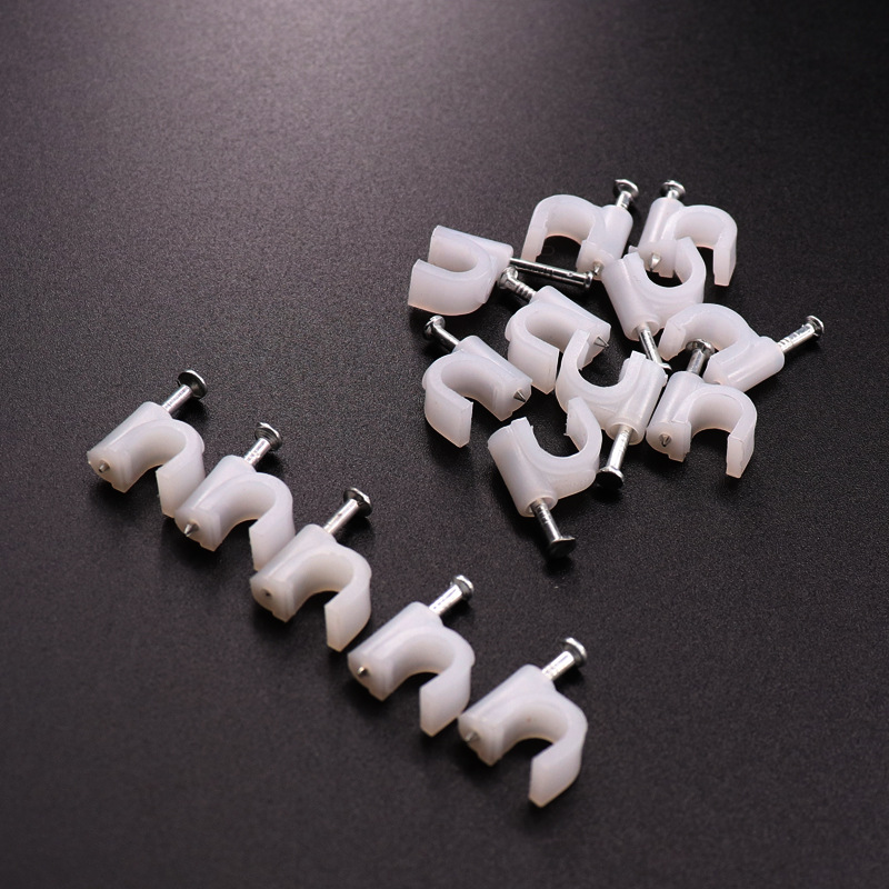 8mm钢钉线卡 白色线卡 圆形u型线卡子 方形100只/包