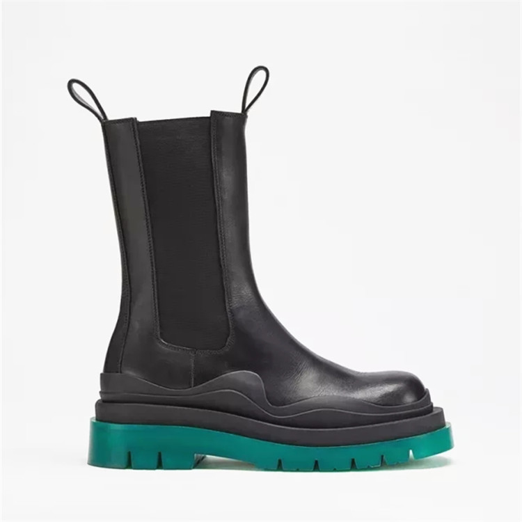 高20版本bv靴子绿色底网红厚底真皮烟筒靴百搭春秋mona马丁短靴女