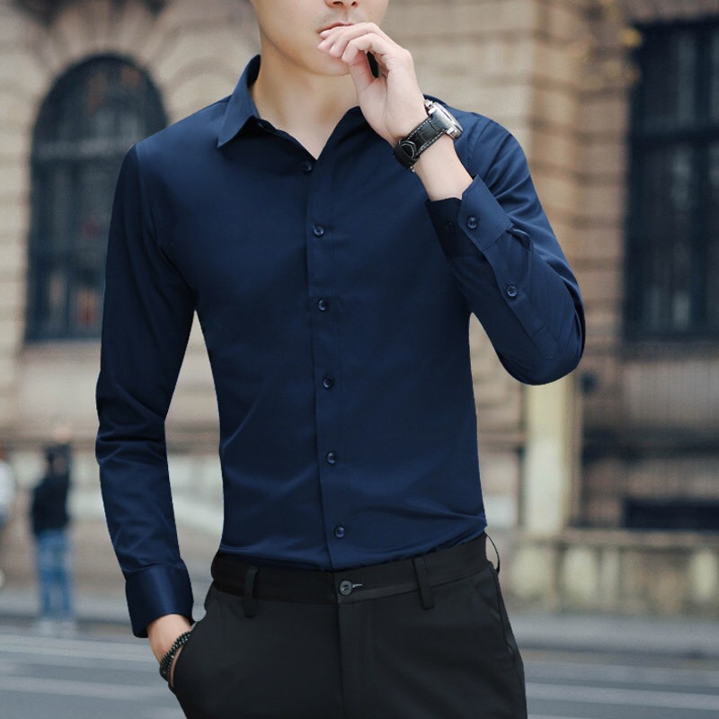 direct sales hot non-ironing slim-fit korean style long-sleeved shirt men‘s bank insurance hotel formal wear wholesale printing embroidered logo