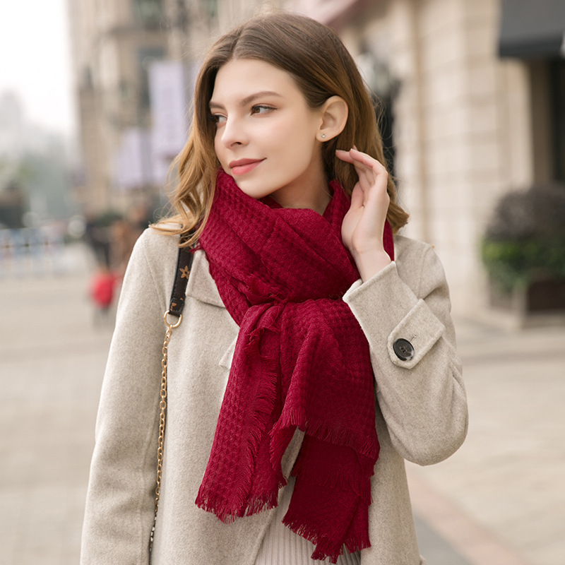 2020新款羊毛围巾女冬季素色韩版潮百搭两用披肩加厚保暖羊绒围脖