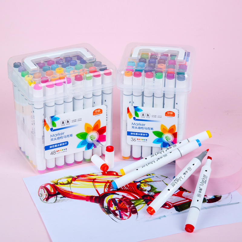 800双头圆杆马克笔儿童绘画涂鸦室内动漫设计学生美术画材套装