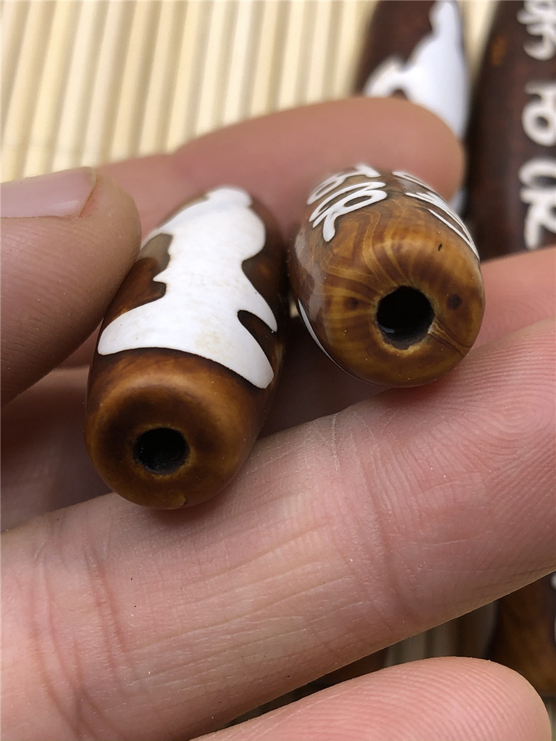 仿古回纹如意纹天珠 黑红直棒配饰 饰品批发