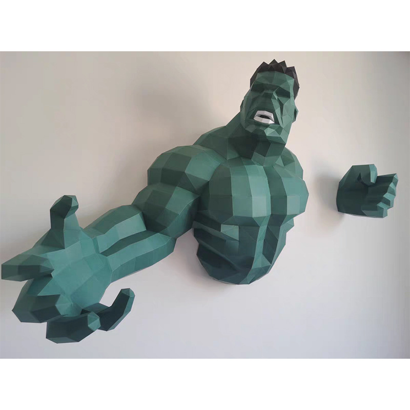 半身绿巨人浩克 壁挂3d纸模型diy手工纸模挂饰几何折纸立体构成