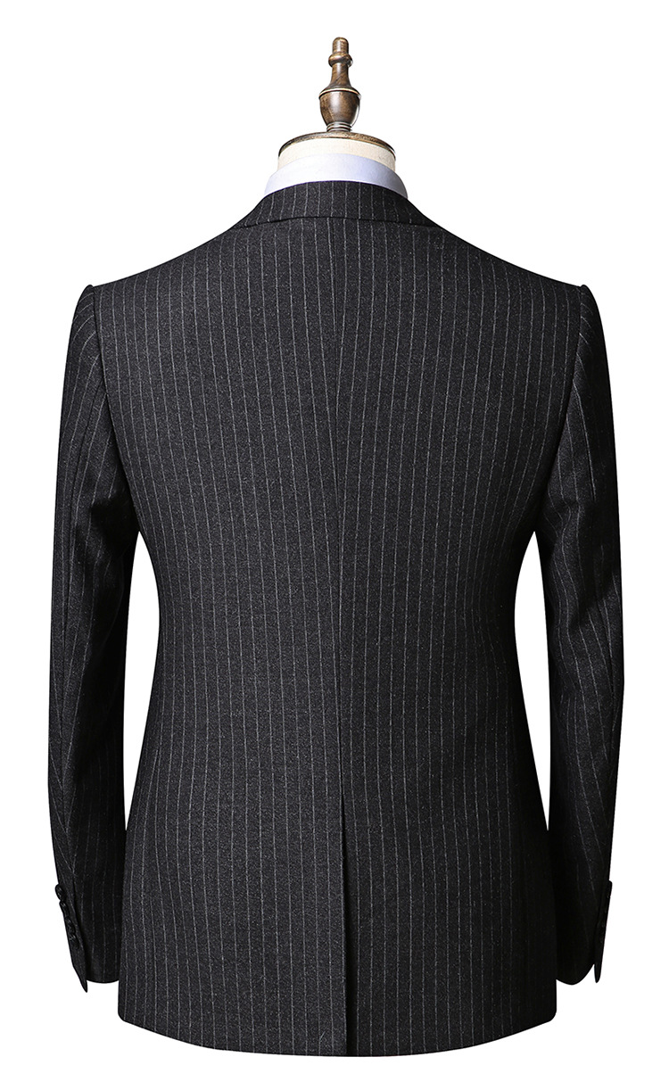 2020新款灰色竖条纹西服男套装修身结婚伴郎西服优雅时尚西装套装
