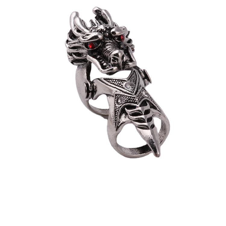 欧美简约时尚热卖新款几何龙头连体镶钻镂空手指关节戒指孟宇饰品