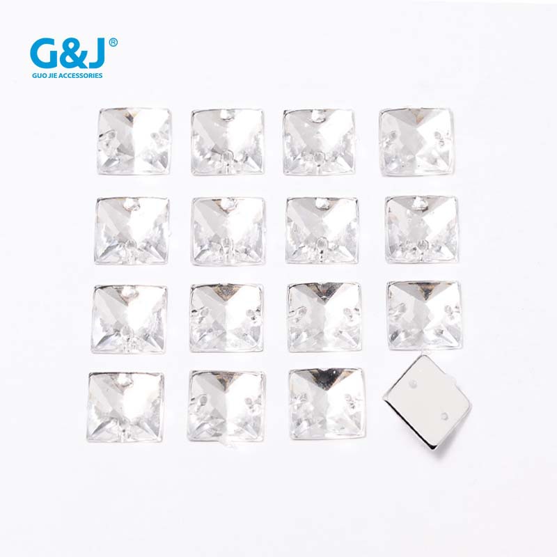 Imitation Glass Crystal Plane Square Satellite Double Hole Drilling Imitation Platform Acrylic Diamond Hand Sewing Drill Shoes and Clothing Shoe Ornament Accessories