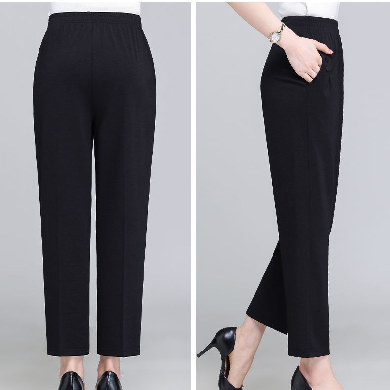 Spring and Autumn New Mom Pants Ice Silk Thin Casual Cropped Pants for Middle-Aged and Elderly People Loose High Waist Elastic Waist Women's Pants