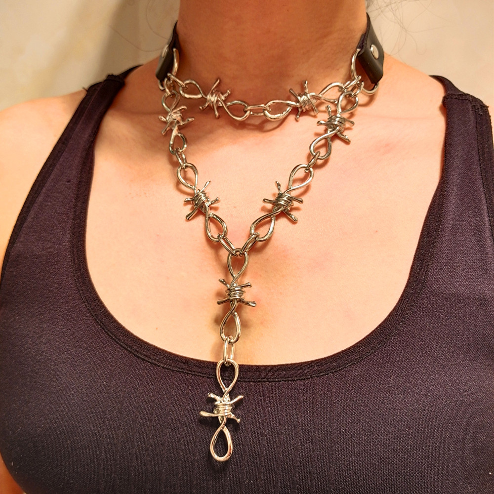 欧美项链饰品 复古朋克多层皮革项圈荆棘芒刺项链 街头潮人配饰