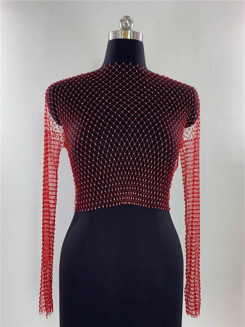 fb1760欧美t-shirt镂空罩衫渔网网钻网衣亮钻水钻长袖t恤上衣女