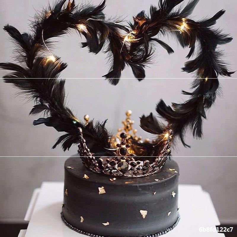 黑色羽毛蛋糕装饰厂家直供仙女羽毛 情人节百变网红羽毛蛋糕插件