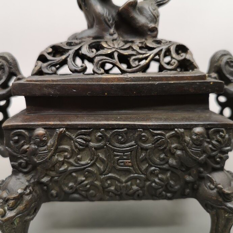 古玩铜器纯铜熏香炉摆设仿古紫铜狮子香炉家居客厅摆件工艺品