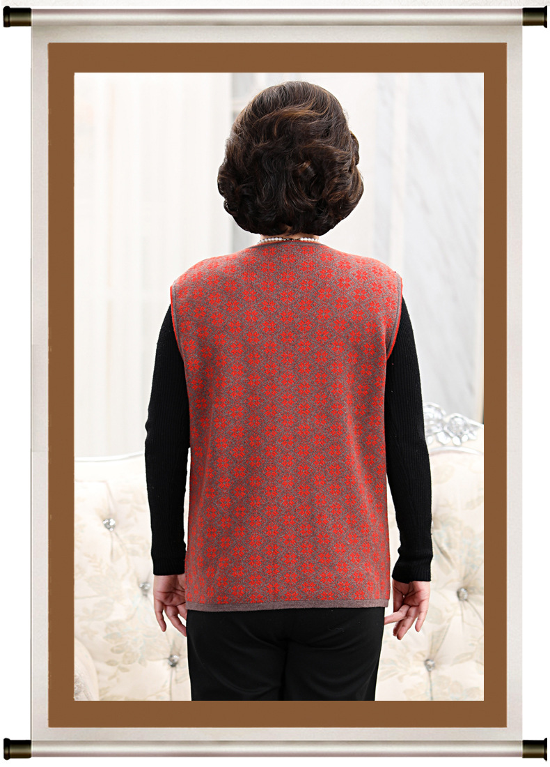 2020新中老年针织马甲羊毛提花奶奶秋冬无袖羊毛织保暖背心开衫女