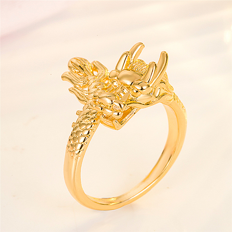 霸气龙纹盘龙老板戒指镀黄金开口民族图腾龙头戒指沙金霸王龙戒指