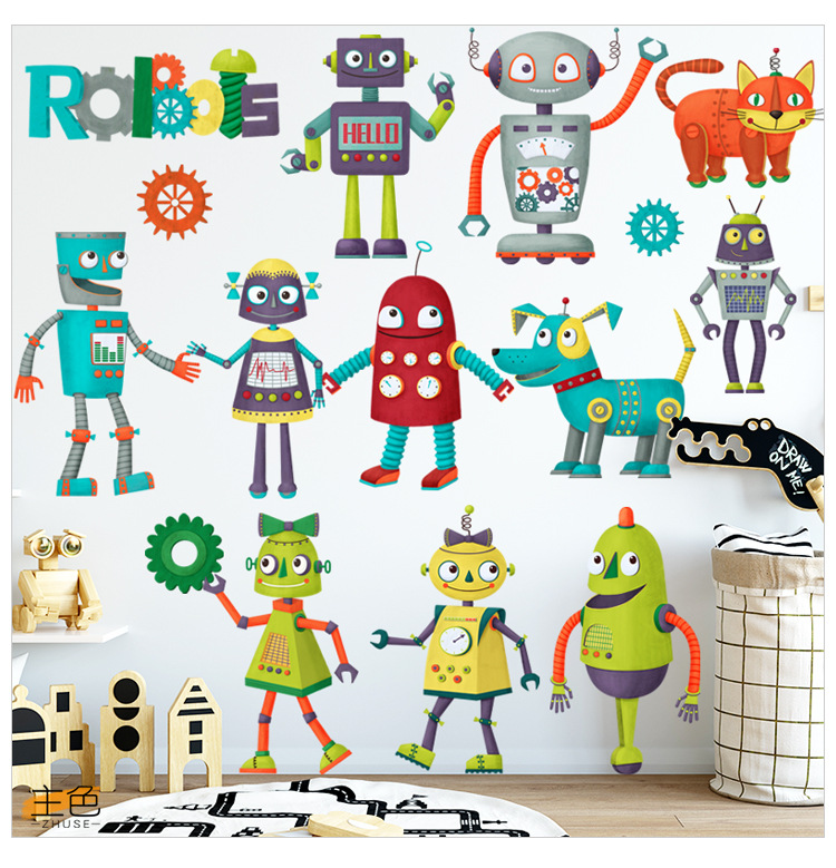卡通墙贴机器人男孩幼儿园教学益智墙壁贴纸贴画儿童房间早教中心