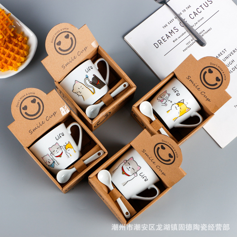 Creative Porcelain Cup Opening Small Gift Activity Gift Cartoon Coffee Cup Practical Cup Mug Printed Logo