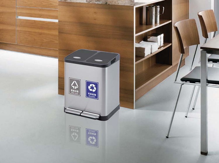 脚踏式分类垃圾桶批发双桶不锈钢干湿分离室内办公室大号带盖30l