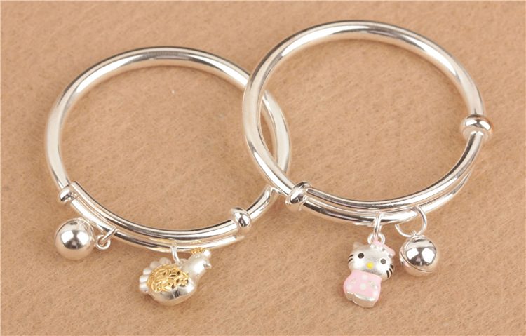 宝宝银手镯儿童银手镯999925男女婴儿925手镯脚镯小孩子龙凤银饰