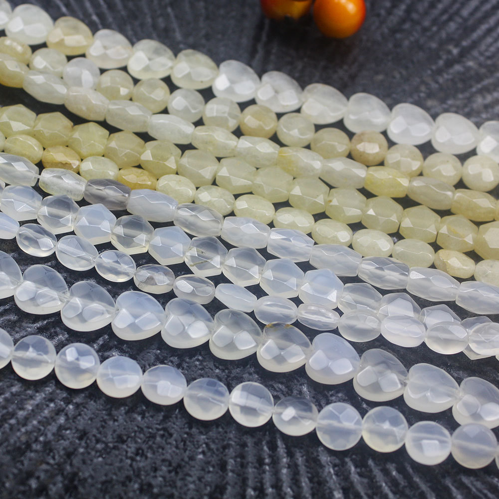 天然白玛瑙黄玉石蛋形圆扁片米珠爱心六边形切面散珠diy饰品配件