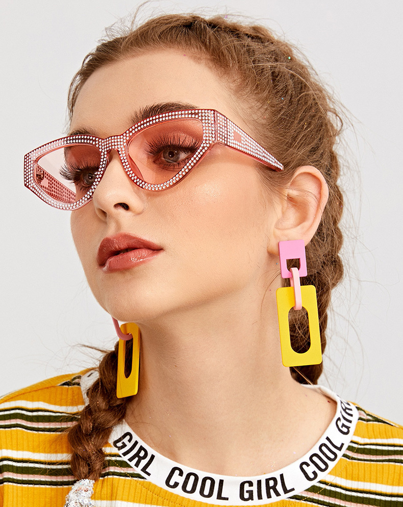 潮流镶钻三角太阳镜夸张明星款墨镜女ins跨境外贸款沙滩眼镜