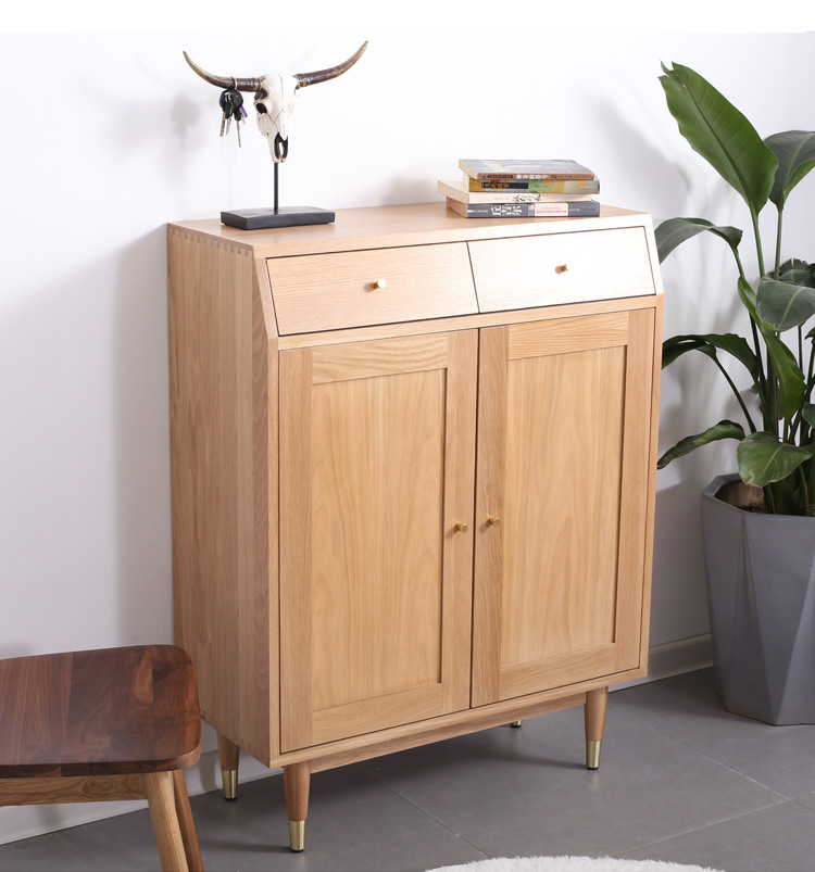 北欧实木鞋柜 现代简约多功能鞋柜 玄关客厅收纳柜原木白橡木鞋柜