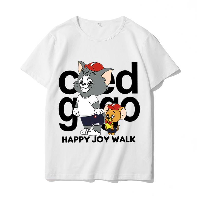 猫和老鼠联名短袖男女汤姆杰瑞学生港风原宿卡通情侣半袖定制衣服