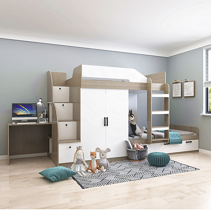 二胎儿童房间家具设计榻榻米衣柜床一体简约高低床上下铺整体全屋