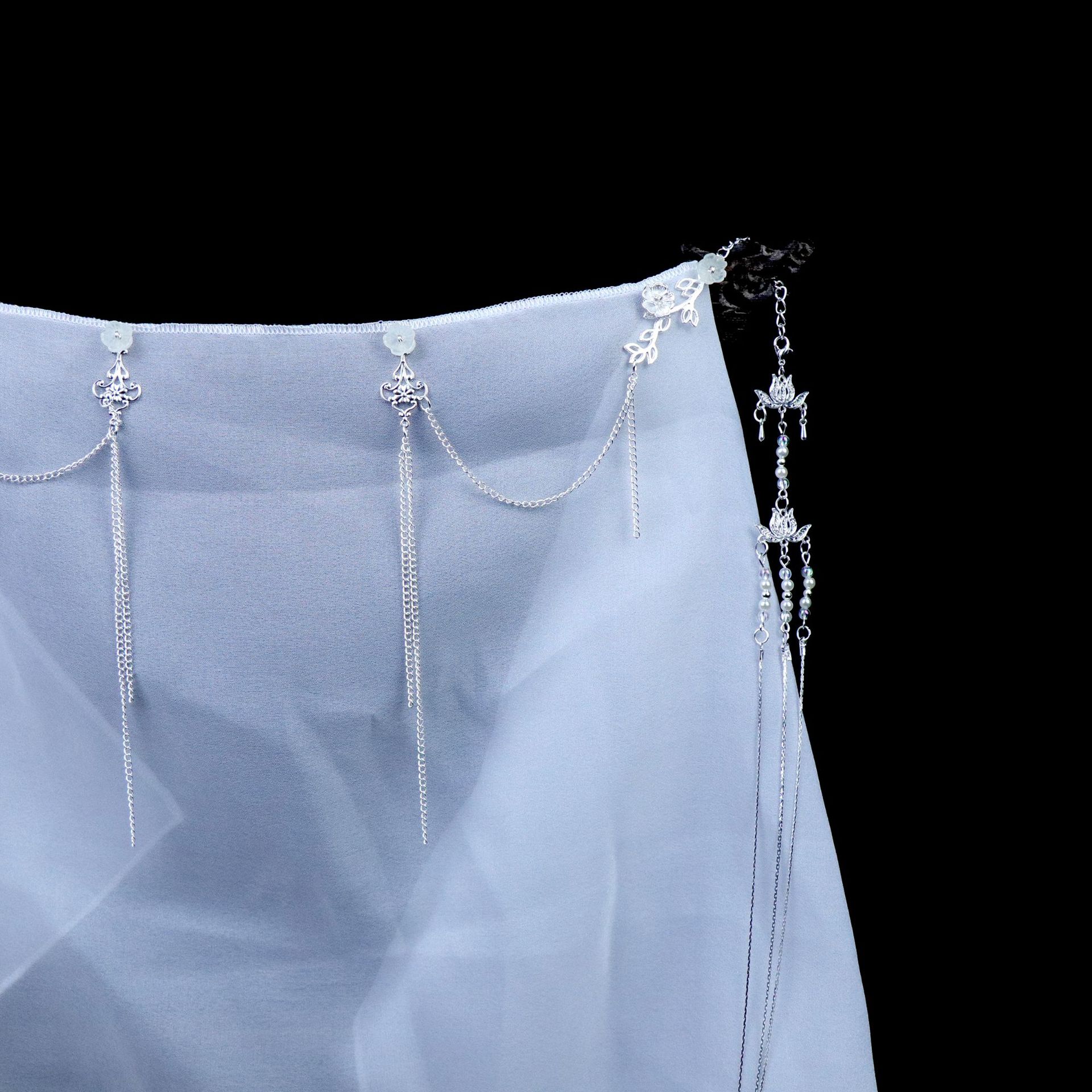 贰玥新品耳挂面纱 古风面帘雪纱遮面纱 仙气汉服面纱女【泪颜】