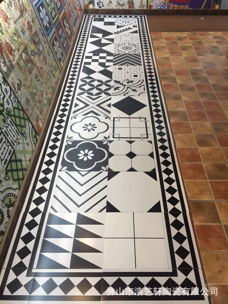 北欧经典黑白花砖300*300mm格子仿马赛克墙砖厨房小地砖