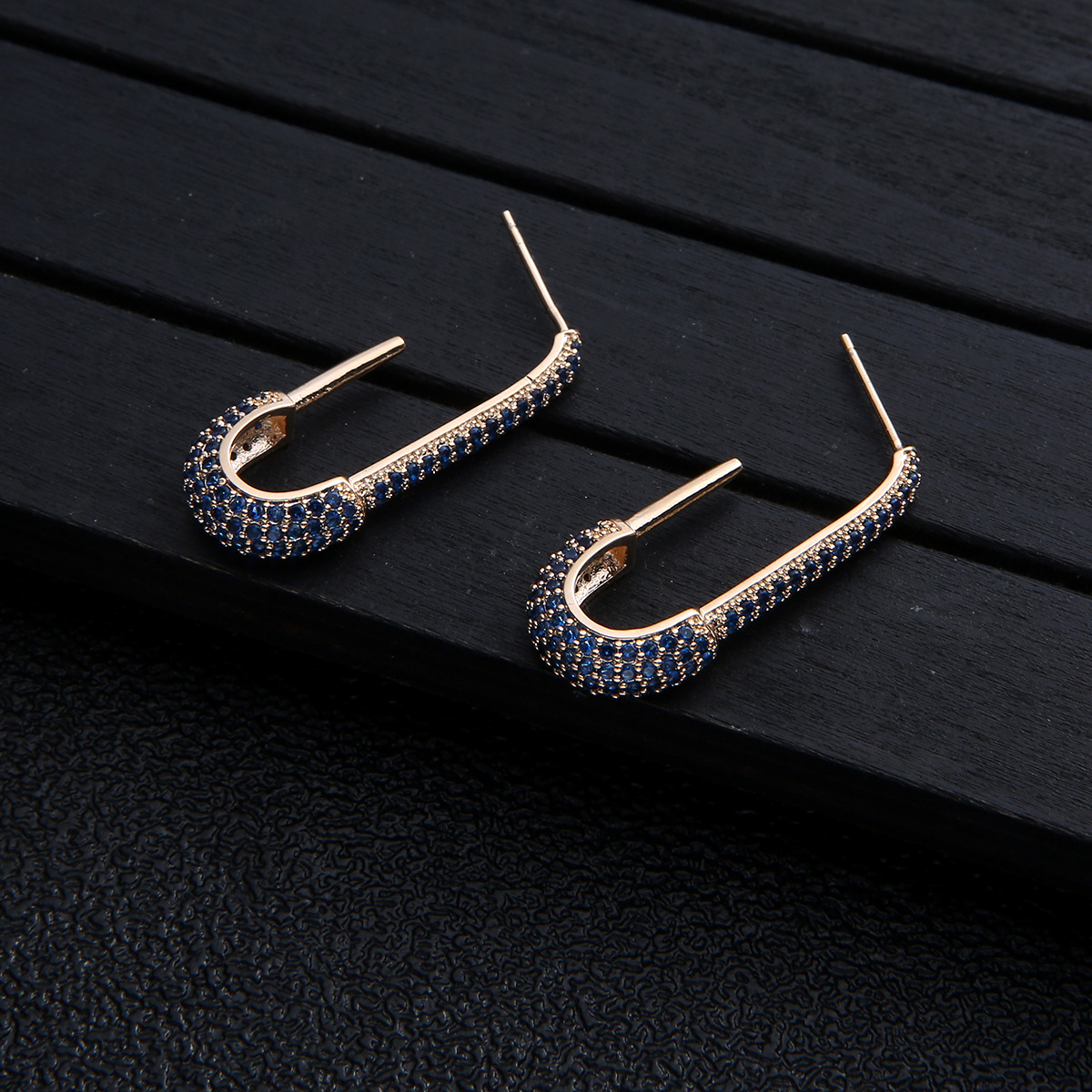 s925银针创意曲别针耳钉简约韩版微镶锆石耳钉跨境专供别针款耳饰