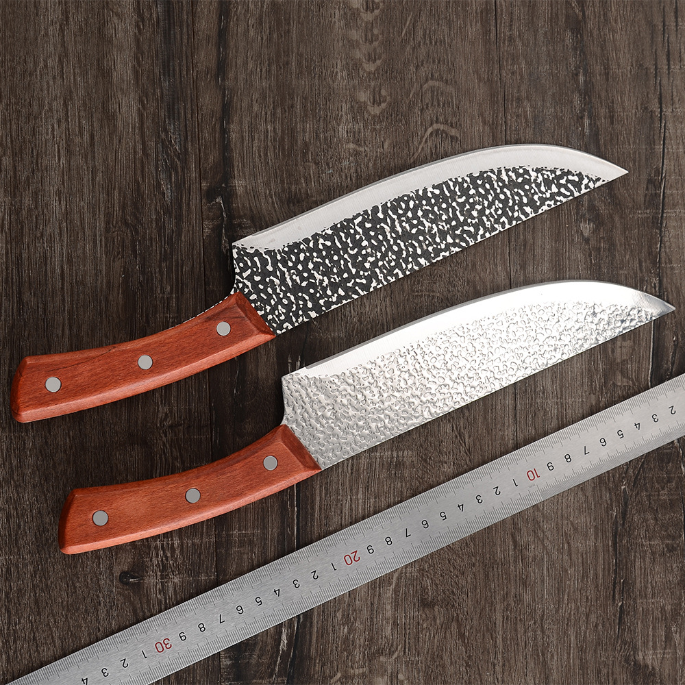 8寸不锈钢锤纹厨师刀 家用锋利黑刃小菜刀日式切片料理刀工厂直供