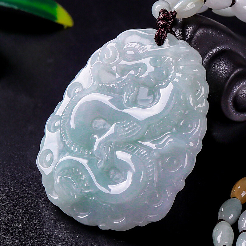 缅甸翡翠玉龙牌吊坠男女玉石十二生肖龙挂件霸气龙牌玉佩玉石坠