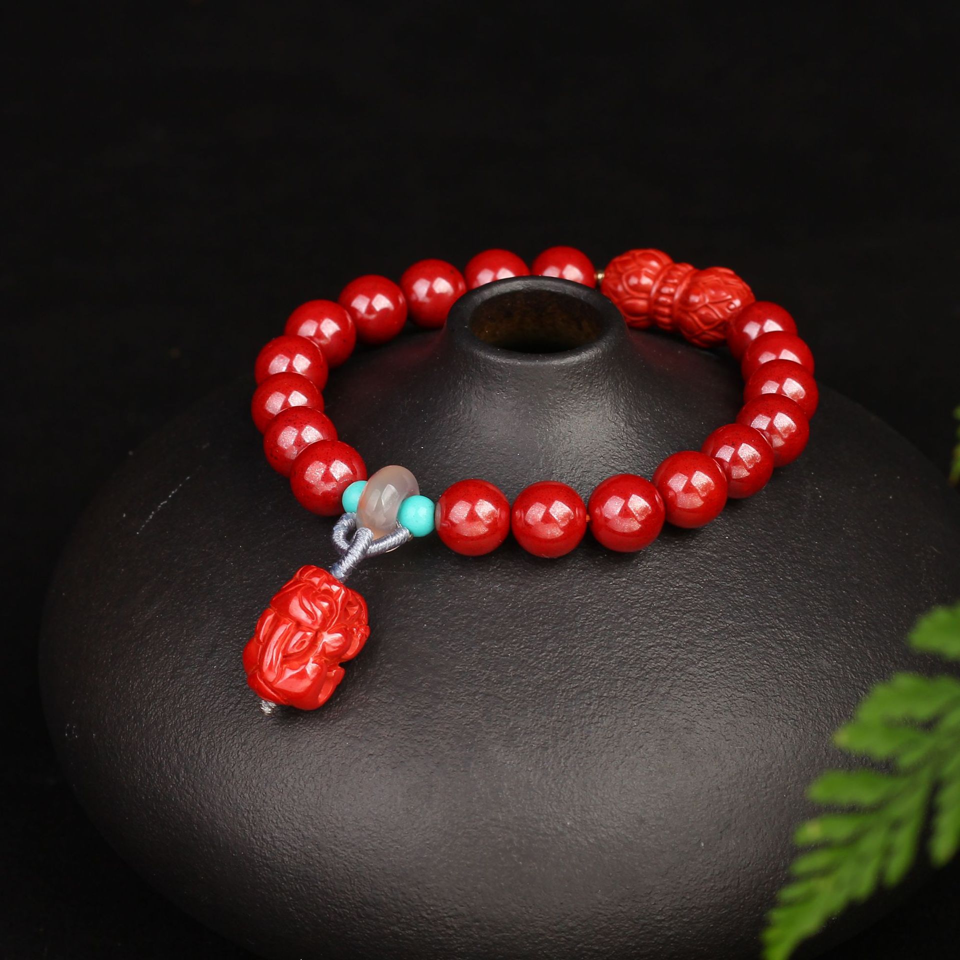 天然台湾砂8mm手链98%高含量密度高质感好朱砂单圈貔貅手链