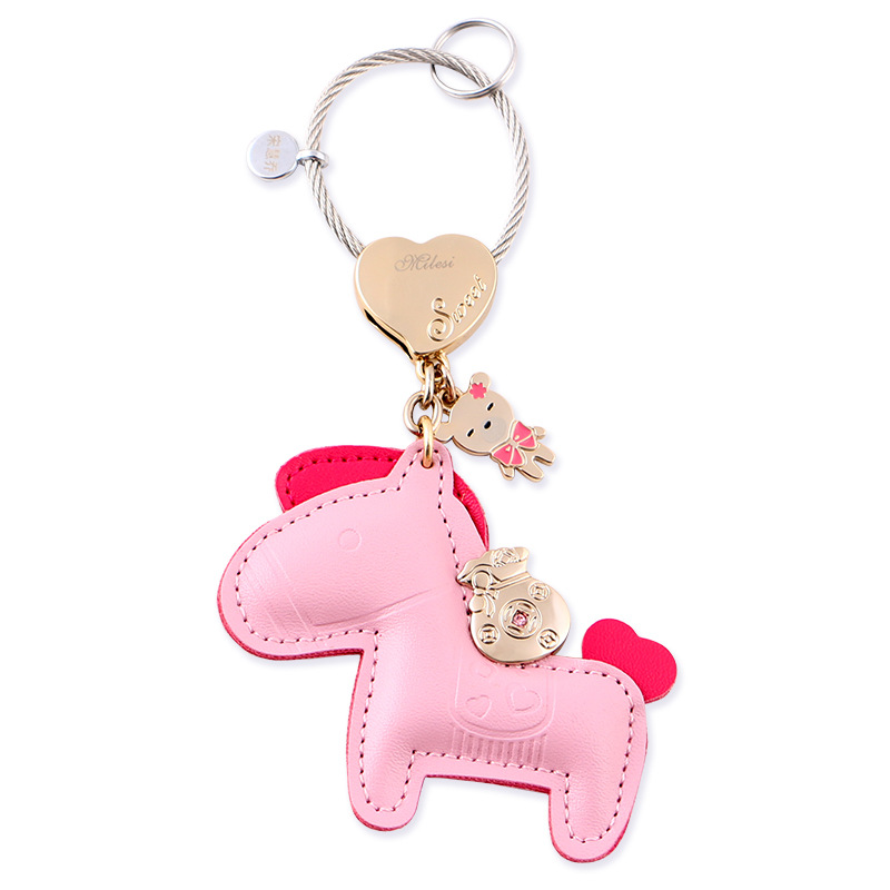 Pony Pendant Leather Car Steel Wire Keychain Female Immediately Rich Cute Cartoon Bag Ornaments Milesi