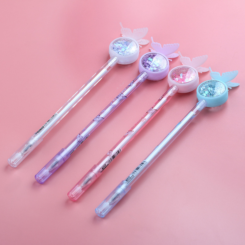 亮片蝴蝶笔ins少女心中性笔创意可爱签字笔学生奖品批发黑色水性