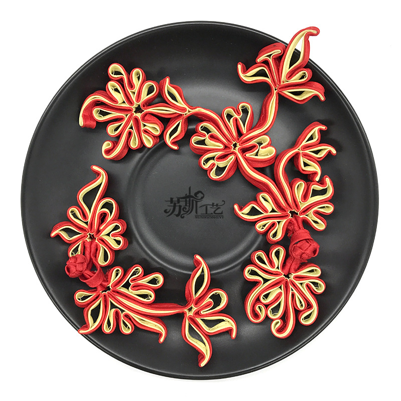 苏斯纽扣定型加铜丝古装改良旗袍菊花丛套扣夹塞棉手 工彩色盘扣