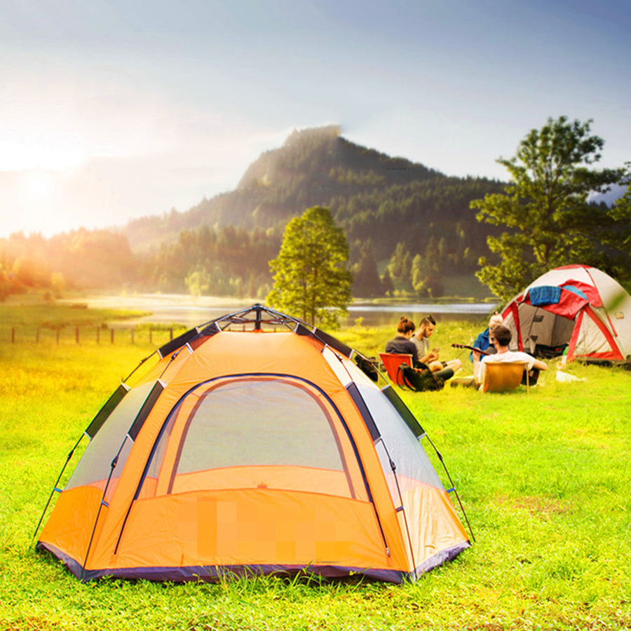 批发户外旅游六角双层弹簧自动帐篷 两用野营帐篷 5-6人多人 帐篷