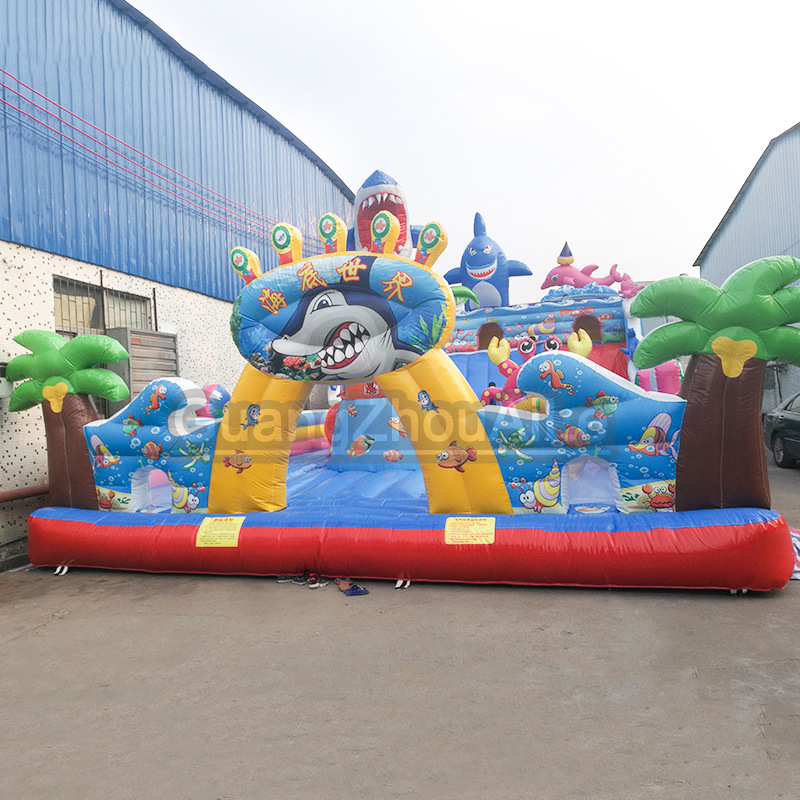 充气城堡室外大型广场游乐设备新款海洋鲨鱼充气蹦蹦床儿童滑滑梯