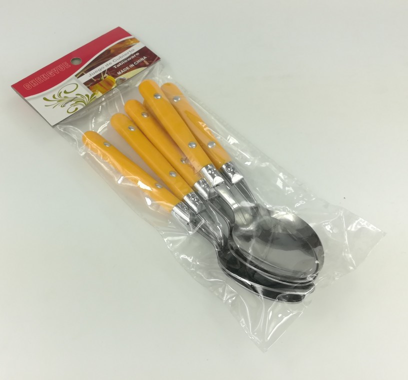 Plastic Stainless Steel Tableware Double Nail Handle Table Knife Fork Spoon Tea Spoon Suit 6PCs Factory Wholesale