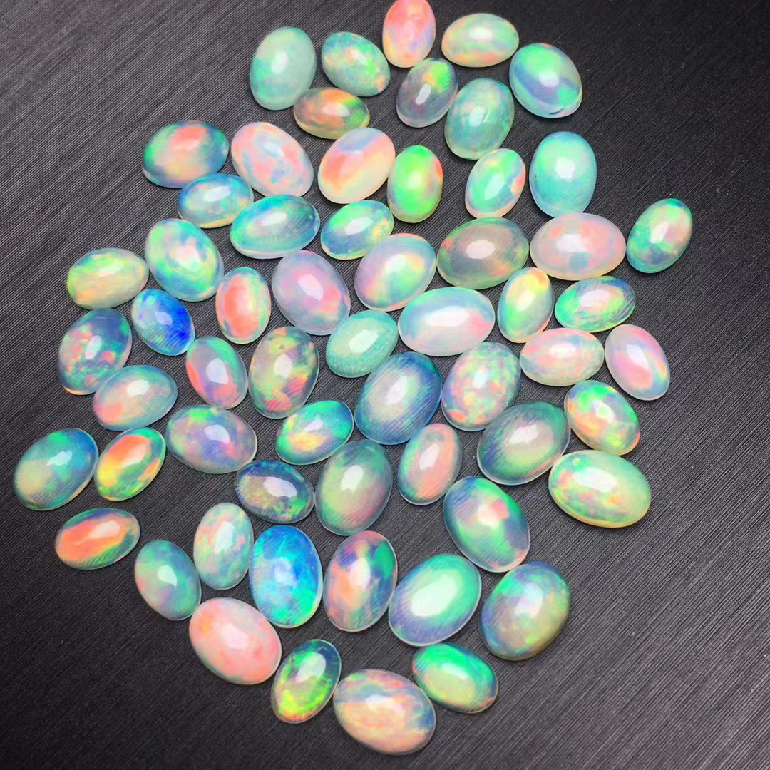 天然欧泊戒面裸石蛋白石自然火彩澳宝蛋形水晶配件diy饰品批发