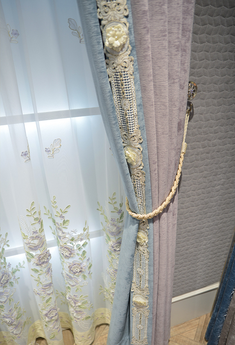 厂家直销雪呢绒加厚拼接轻奢优雅紫色绒布窗帘客厅卧室公主风窗帘